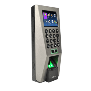 Contrôleur d'accès biométrique ZKTeco F18 avec lecteur d'empreintes digitales et RFID.