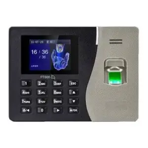 Pointeuse biométrique ZKTeco K14 avec lecteur d'empreintes digitales, badge RFID et clavier numérique pour la gestion des présences en entreprise au Maroc.