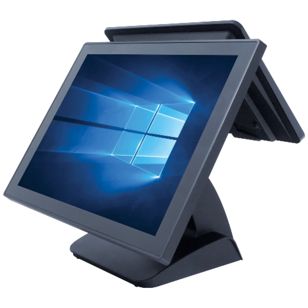 MUTEX K10D caisse POS double écran avec processeur J1900, vue de face, solution de point de vente pour commerce, magasin et restaurant au Maroc