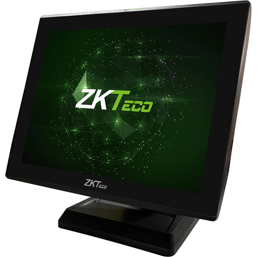 Caisse tactile ZKTeco ZKBio610 J1900 avec 4 Go RAM et SSD 32 Go en vue inclinée pour système de caisse et encaissement en point de vente